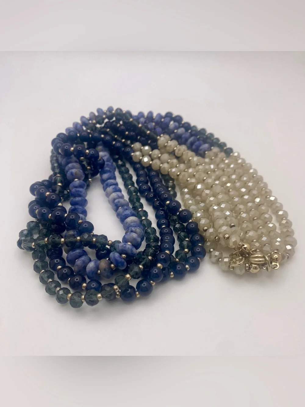 LOFT Beaded Blue And White Statement Multi-Strand Necklace, 21”